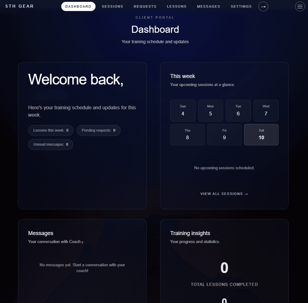 Logged-in client dashboard view