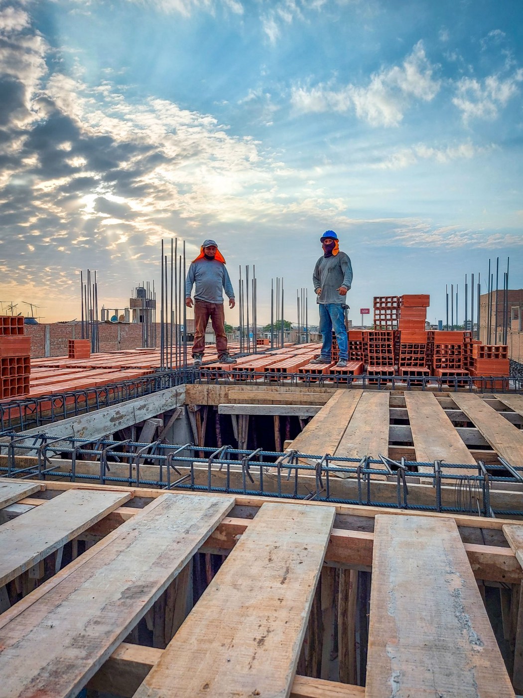 Construction site with crew at work